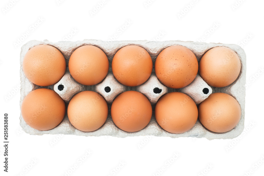 Chicken eggs in carton box isolated on white background. Chicken eggs in carton box isolated on white background.