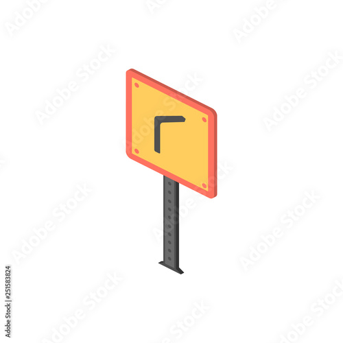 Dangerous curve isometric icon. Element of color isometric road sign icon. Premium quality graphic design icon. Signs and symbols collection icon