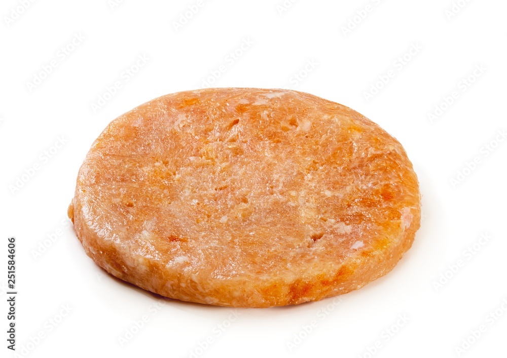 Raw meat cutlet on white background