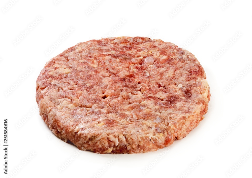 Raw meat cutlet on white background