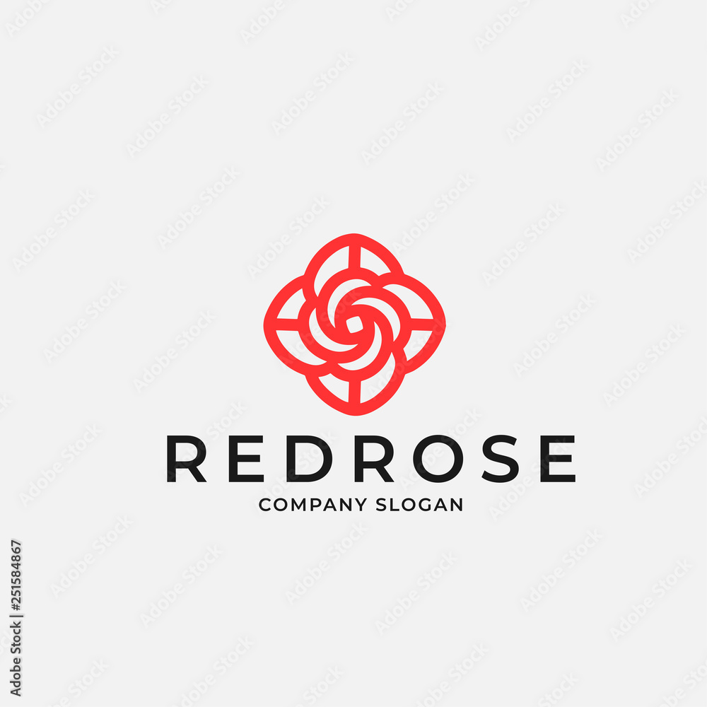 outline red rose in linear style logo design - obrazy, fototapety, plakaty 