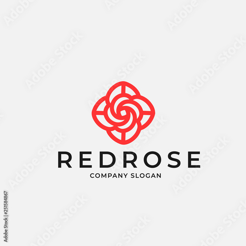 outline red rose in linear style logo design