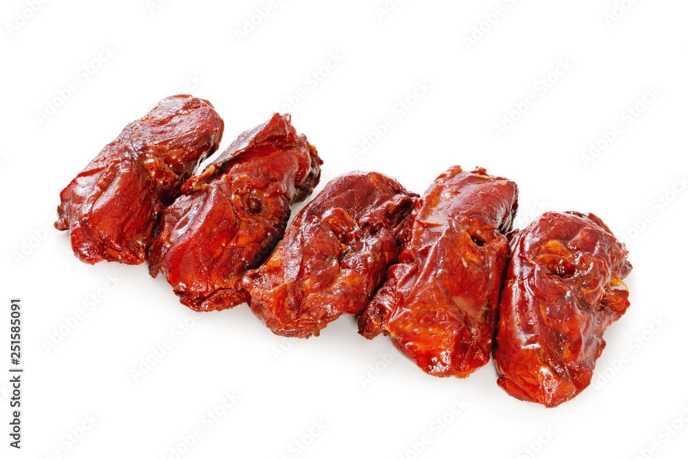 Fried chicken thighs on a white background Fried chicken thighs on a white background