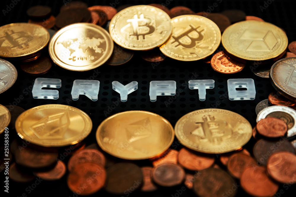 Crypto currency Bitcoin computer technology concept Crypto currency Bitcoin computer technology concept