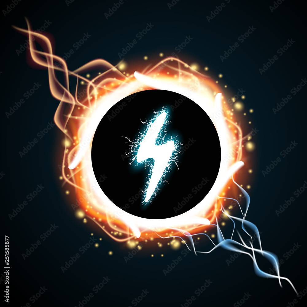 Vecteur Stock Powerful electrical discharge, lightning strike impact ...