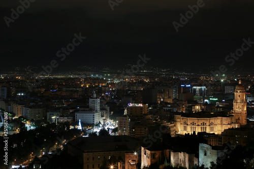 night view of malaga with the illuminated cathedral