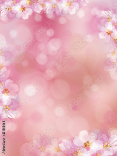 Vector pink, bokeh, floral background, blossoming sakura tree, blurred effect.