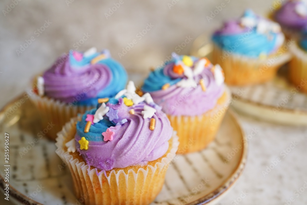 Colorful cupcakes, selective focus