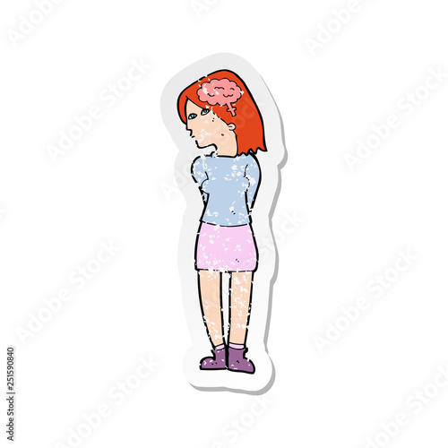 retro distressed sticker of a cartoon brainy woman
