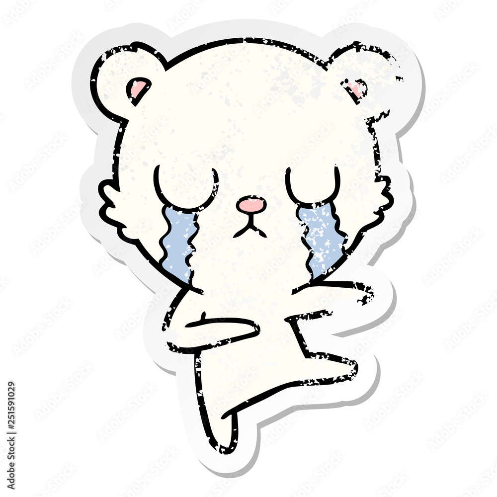 distressed sticker of a crying polar bear cartoon distressed sticker of a crying polar bear cartoon