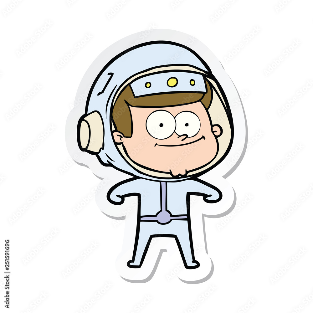 sticker of a happy astronaut cartoon