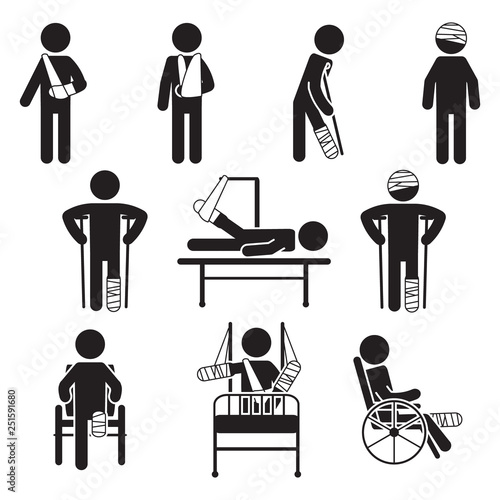 Injured people icon set. Vector.