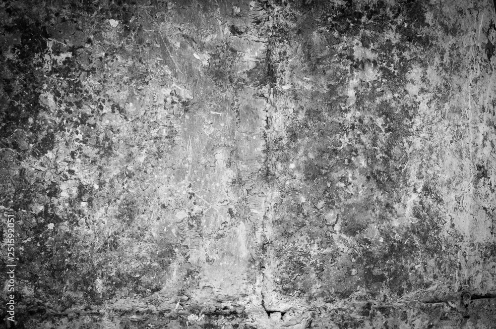 horizontal background of old cracked gray concrete wall