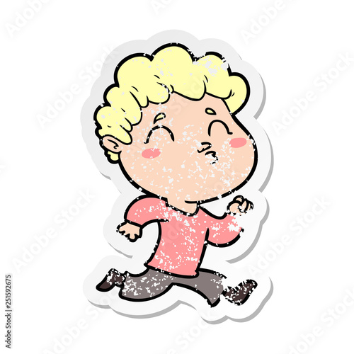 distressed sticker of a cartoon man pouting
