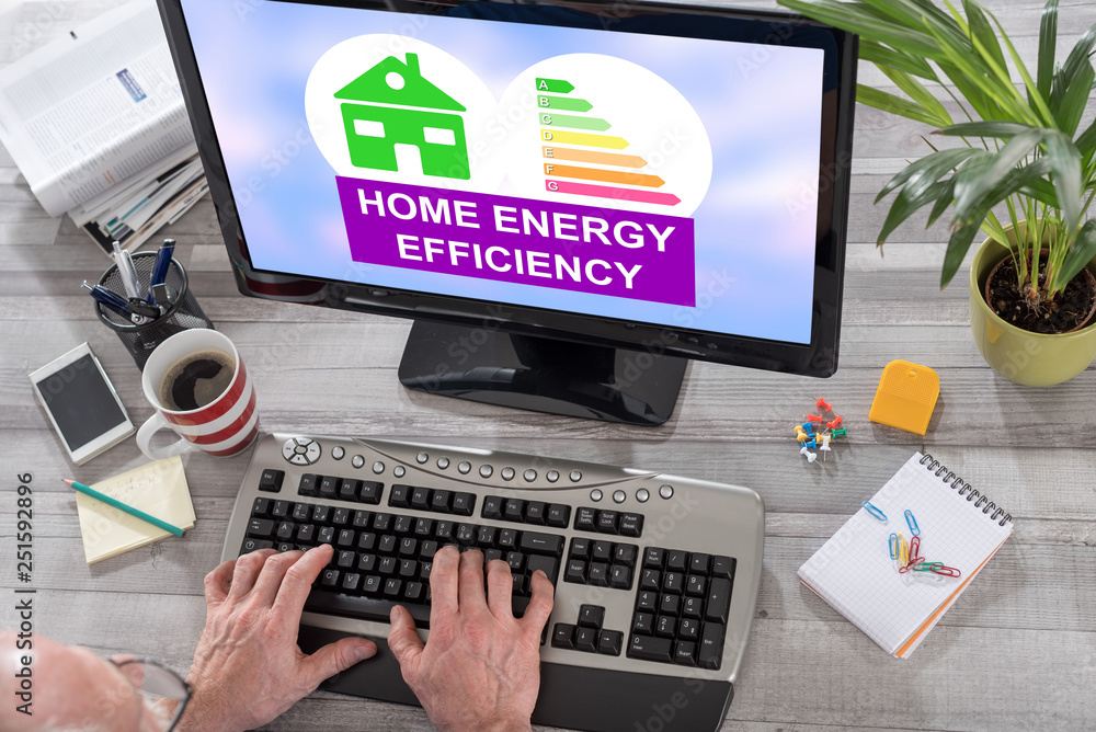 Home energy efficiency concept on a computer Home energy efficiency concept on a computer