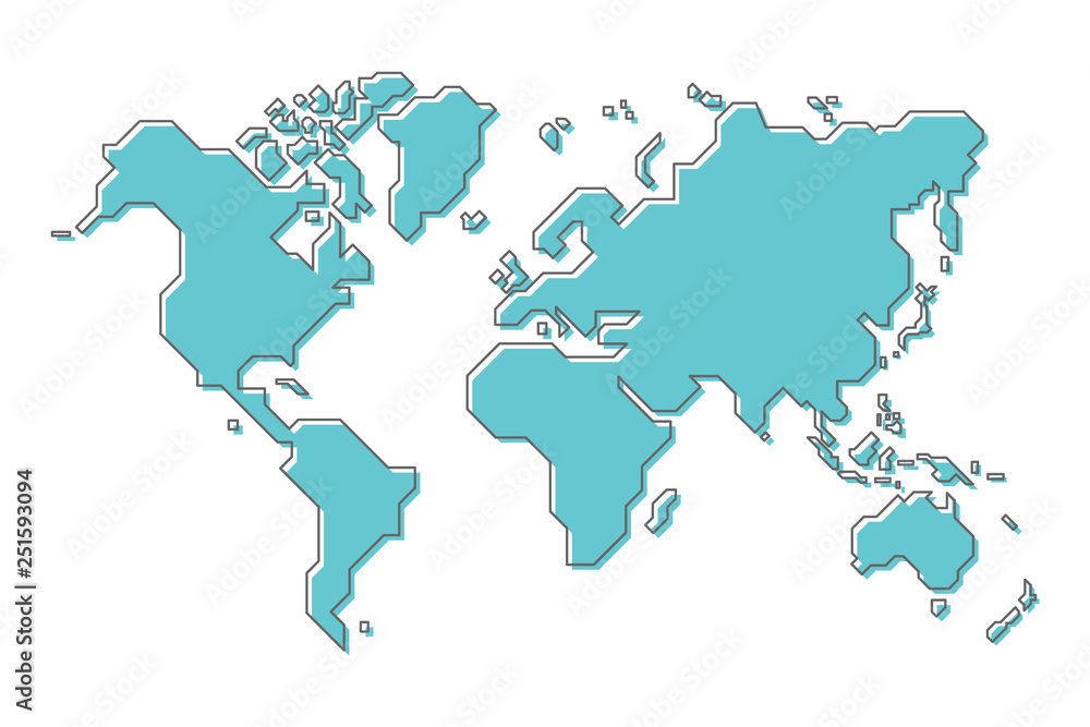 World map with simple modern cartoon line art design