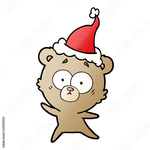 anxious bear gradient cartoon of a wearing santa hat