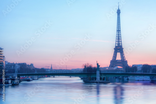 Morning view of the Eiffel tower in Paris, France