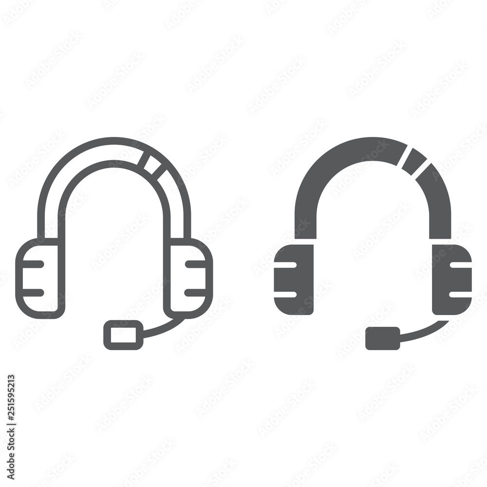 Customer service line and glyph icon, support and service, headset sign, vector graphics, a linear pattern on a white background. Customer service line and glyph icon, support and service, headset sign, vector graphics, a linear pattern on a white background.