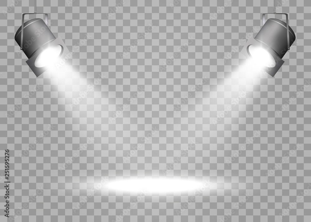 Fototapeta premium The spotlight shines on the stage.Llight from a lamp or spotlight. Lighted scene. Podium under the spotlight.