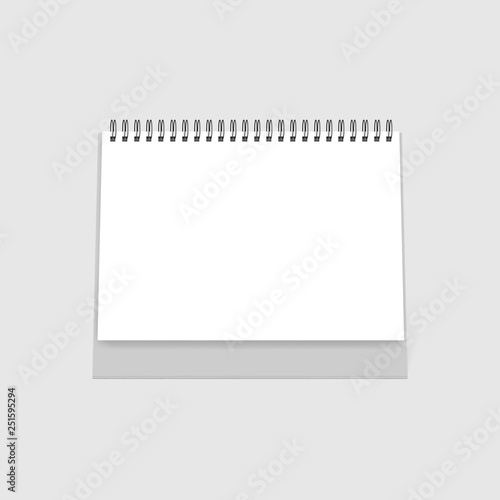 Blank desk horizontal spiral calendar - front view, vector template