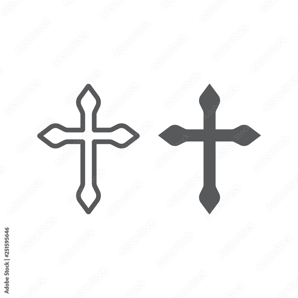 Religion cross line and glyph icon, christian and catholic, crucifix sign, vector graphics, a linear pattern on a white background.