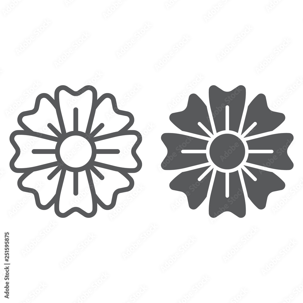 Spring flower line and glyph icon, floral and plant, blossom sign, vector graphics, a linear pattern on a white background. Spring flower line and glyph icon, floral and plant, blossom sign, vector graphics, a linear pattern on a white background.