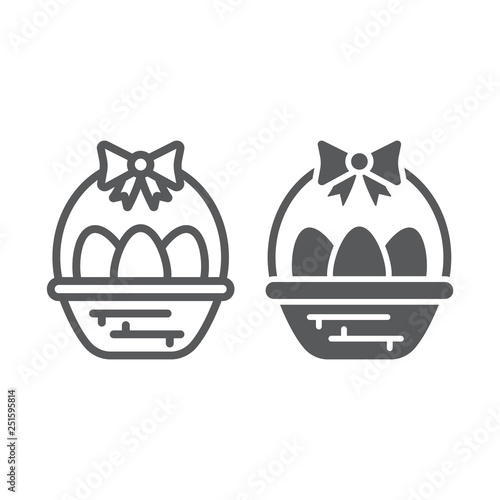 Easter eggs in basket line and glyph icon, decoration and easter, easter hamper sign, vector graphics, a linear pattern on a white background.
