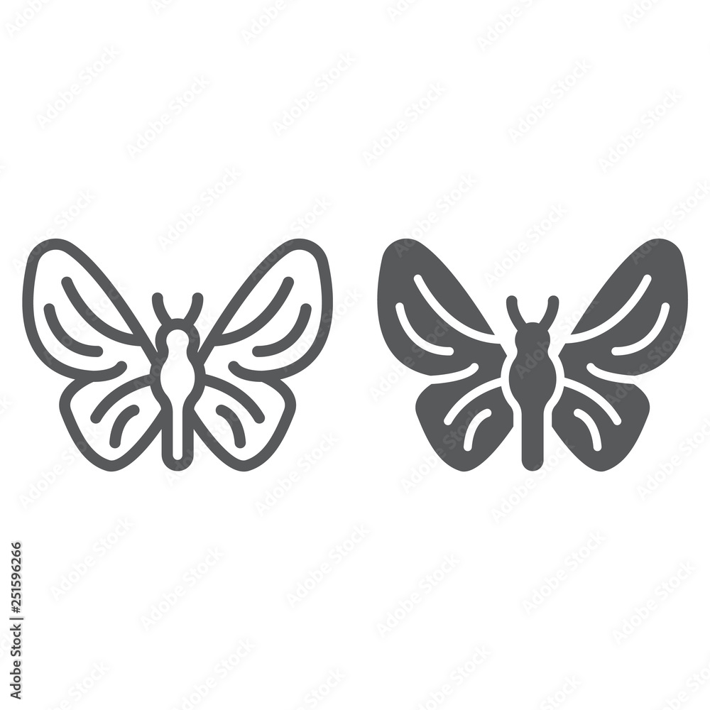 Butterfly line and glyph icon, nature and fly, insect sign, vector graphics, a linear pattern on a white background.