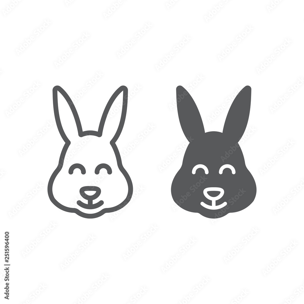 Easter bunny line and glyph icon, animal and easter, easter rabbit sign, vector graphics, a linear pattern on a white background.