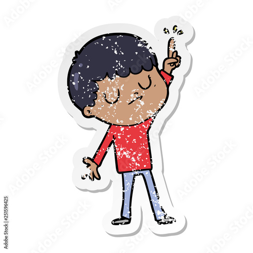 distressed sticker of a cartoon grumpy boy