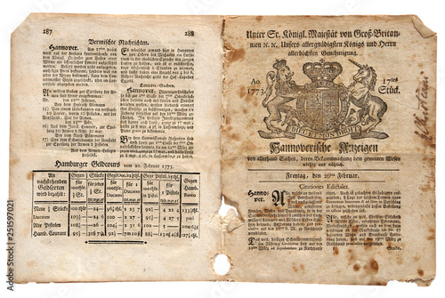 Old British Trade Newspaper dated 1773 photo