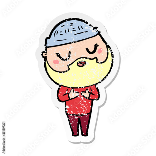 distressed sticker of a cartoon man with beard