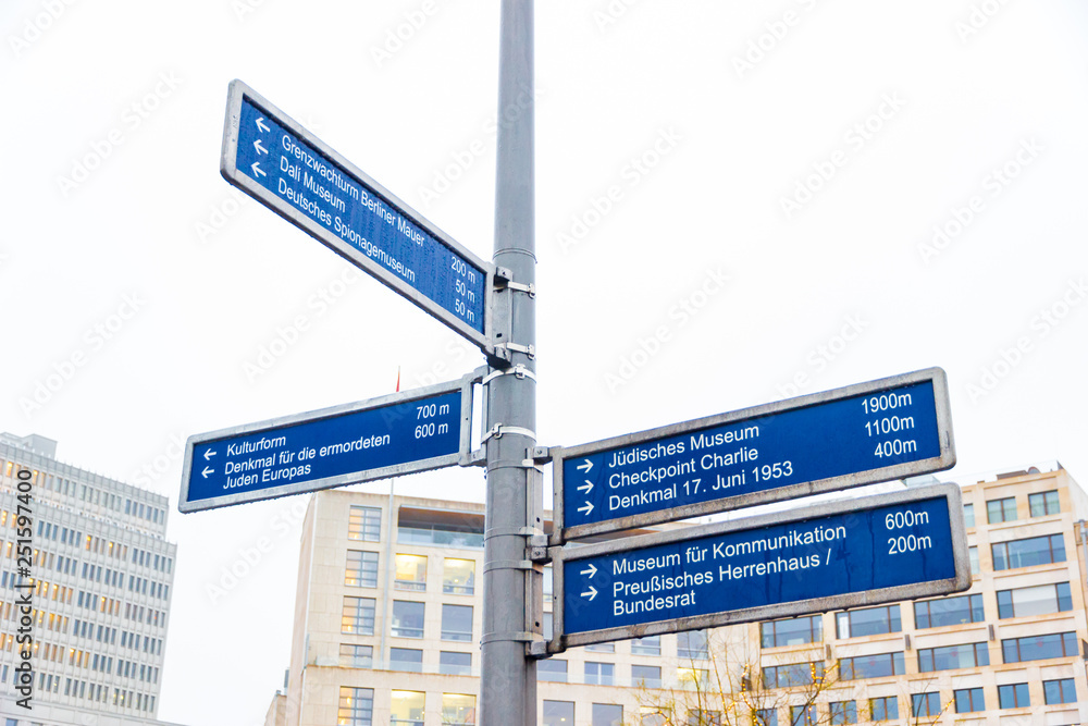 Berlin, Germany. Street sign in Leipziger Platz in a winter day