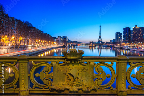 Spring morning over the Mirabeau brige in Paris, France photo