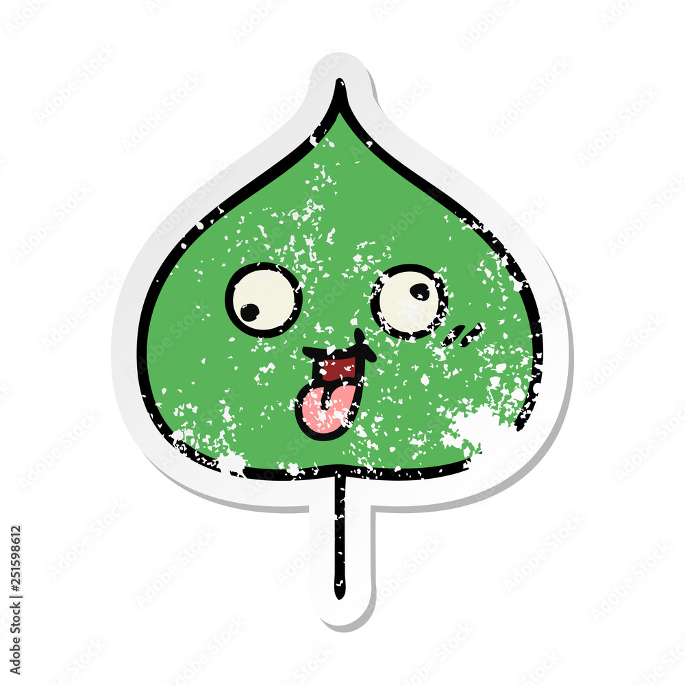 distressed sticker of a cute cartoon expressional leaf distressed sticker of a cute cartoon expressional leaf