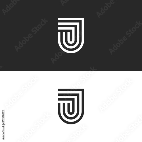 Letter J logo monogram in the form of a shield, stylish linear design initials JJJ emblem in a minimalist style