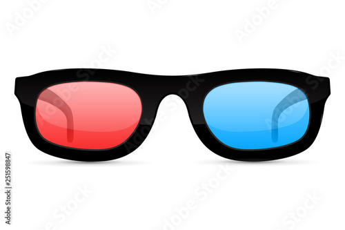 3d movie glasses. Colored spectacles for movie theater