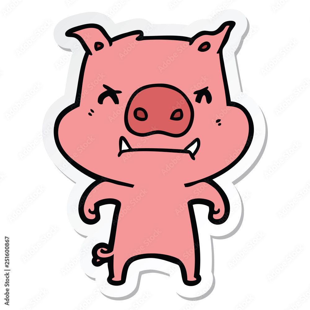 sticker of a angry cartoon pig sticker of a angry cartoon pig
