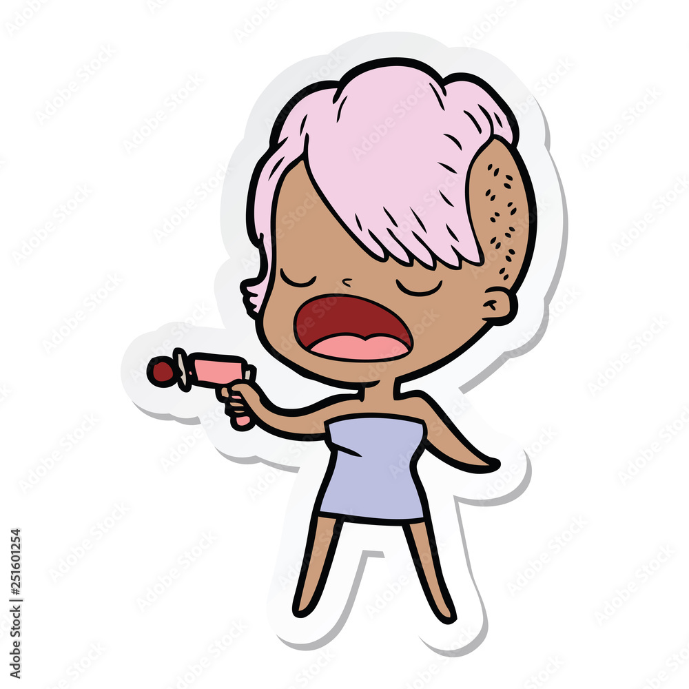 sticker of a cartoon cool hipster girl talking sticker of a cartoon cool hipster girl talking