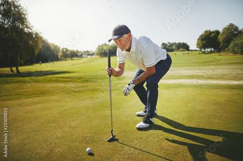 Canvas-taulu Senior golfer planning his putt on a golf green