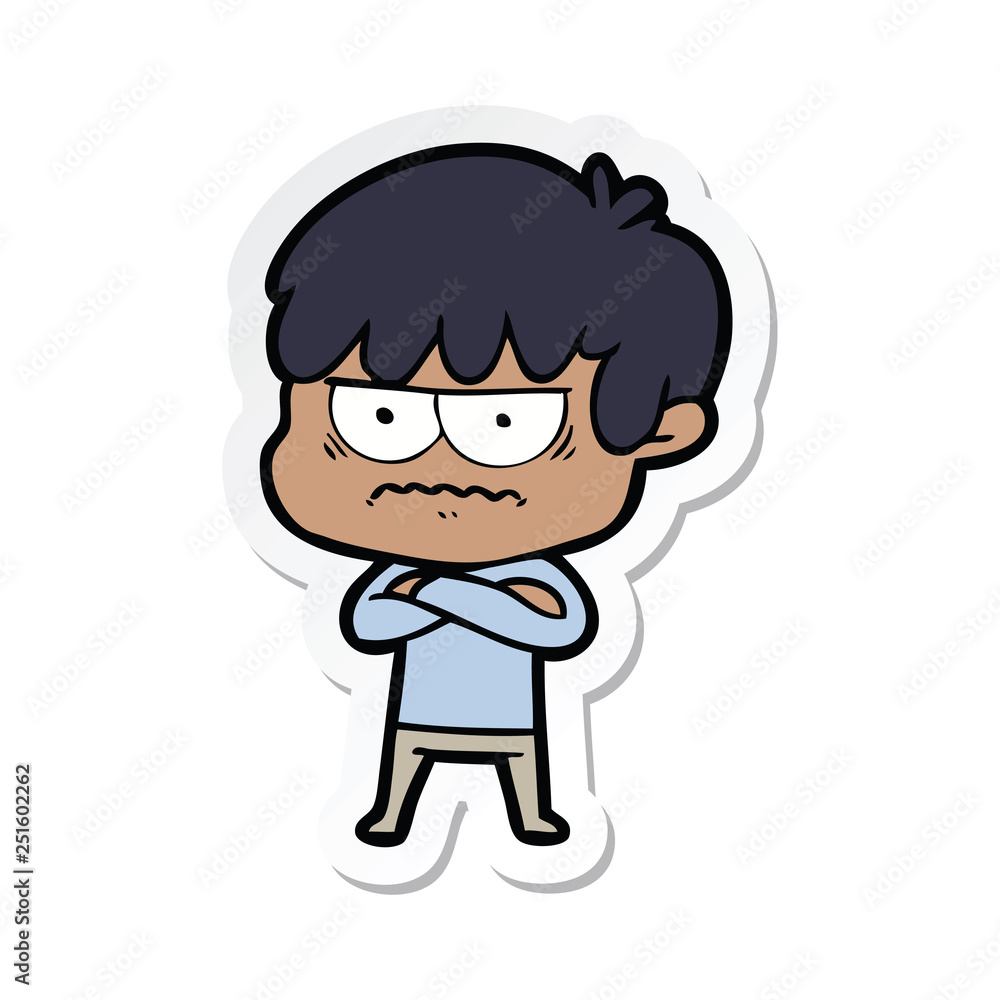 sticker of a annoyed cartoon boy