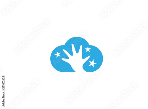 Open hand and stars inside the cloud for logo design