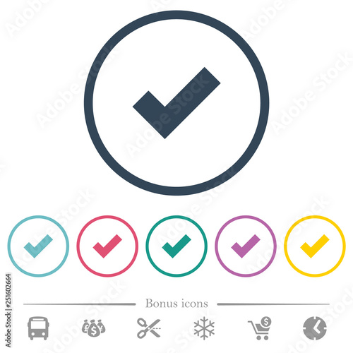 Ok flat color icons in round outlines