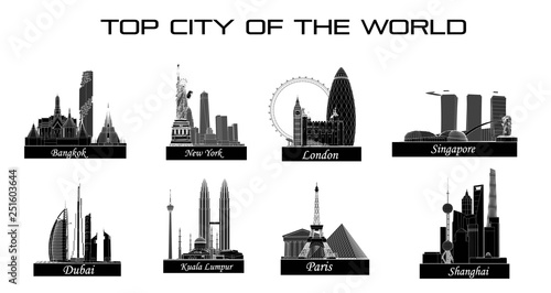 Top cities in the world such as Bangkok, New York, Paris, Kuala Lumpur, Shanghai, London, Dubai #251603644