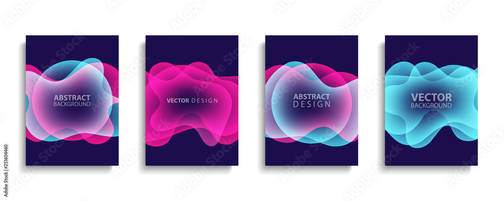 Covers design set with abstract fluid shapes. Liquid color backgrounds collection. Templates for brochures, posters, banners and cards. Vector illustration.