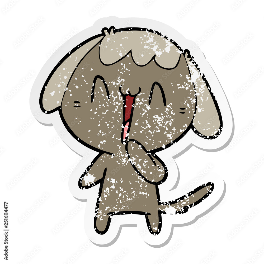 distressed sticker of a cute cartoon dog distressed sticker of a cute cartoon dog