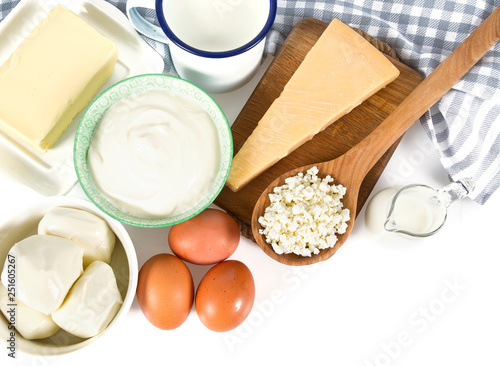 dairy products isolated on white background