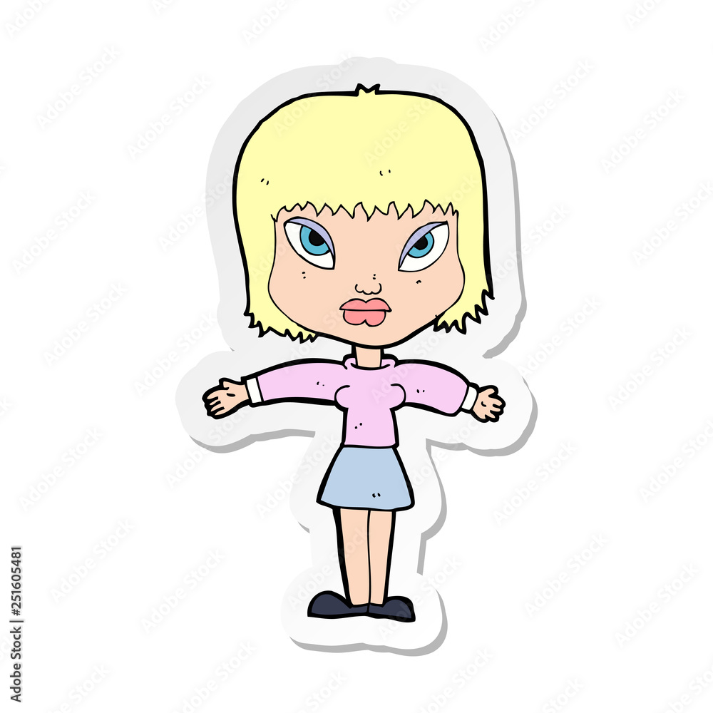 sticker of a cartoon woman with outstretched arms sticker of a cartoon woman with outstretched arms