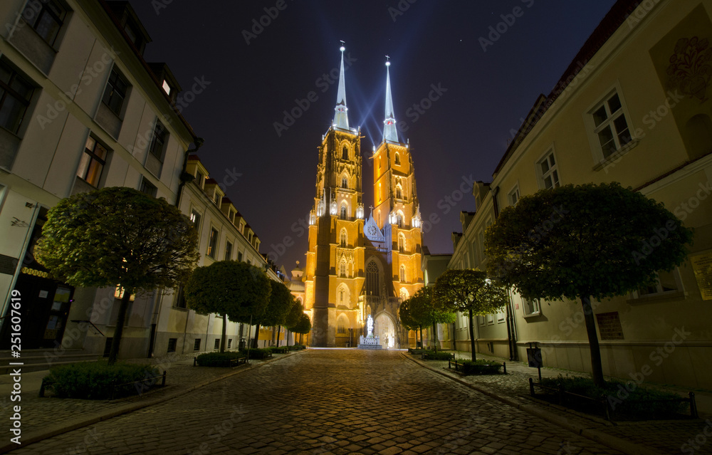Cathedral in night, Wroclaw, Poland